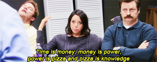 time is money pizza april parks and rec