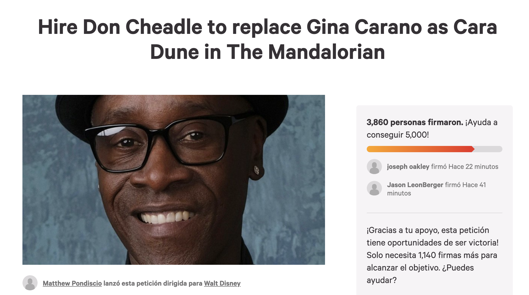 Don Cheadle Gina Carano The Mandalorian Change.org