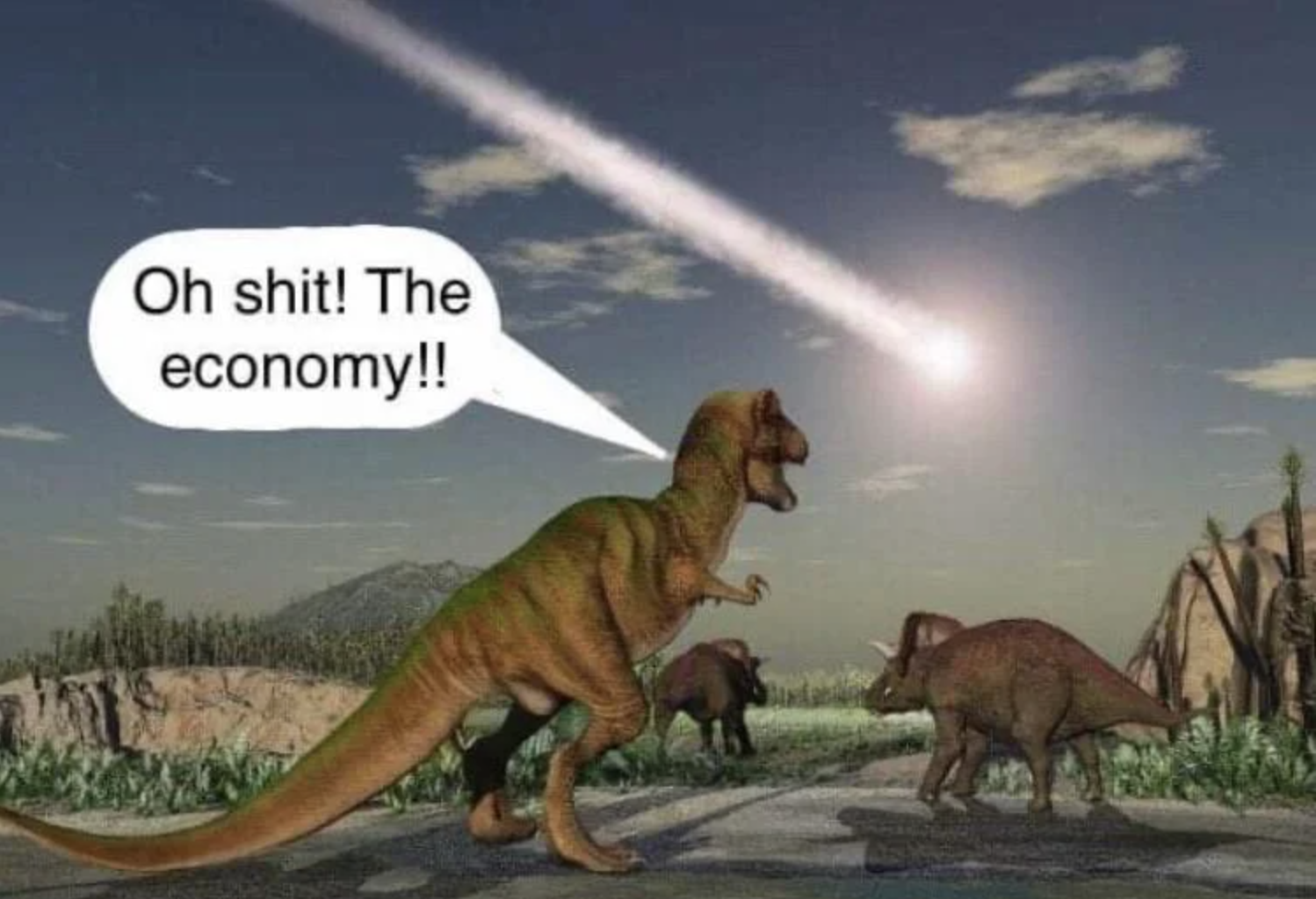 asteroid dinosaurs economy meme