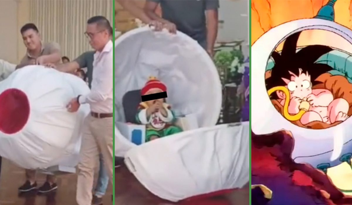 Disfraza a bebe de Gohan bebé para su fiesta de cumpleaños y hasta llegó en  su cápsula espacial