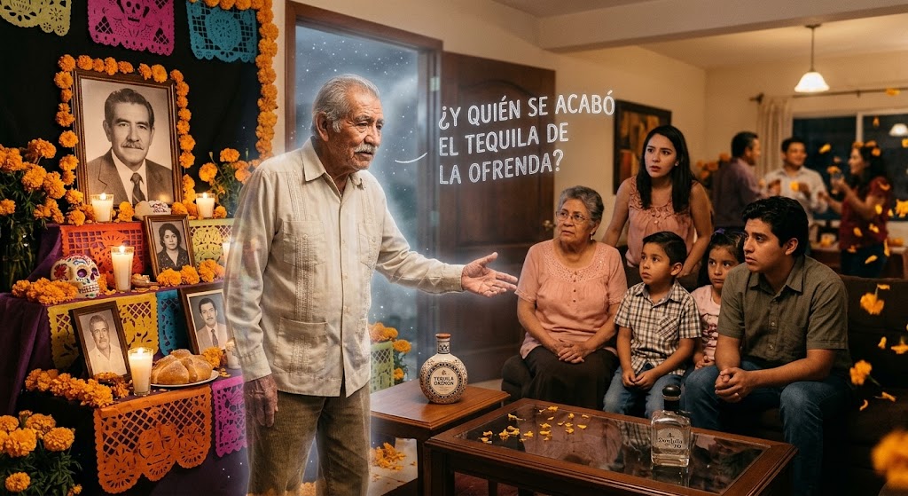 abuelito, tequila, ofrenda, altar, muertos
