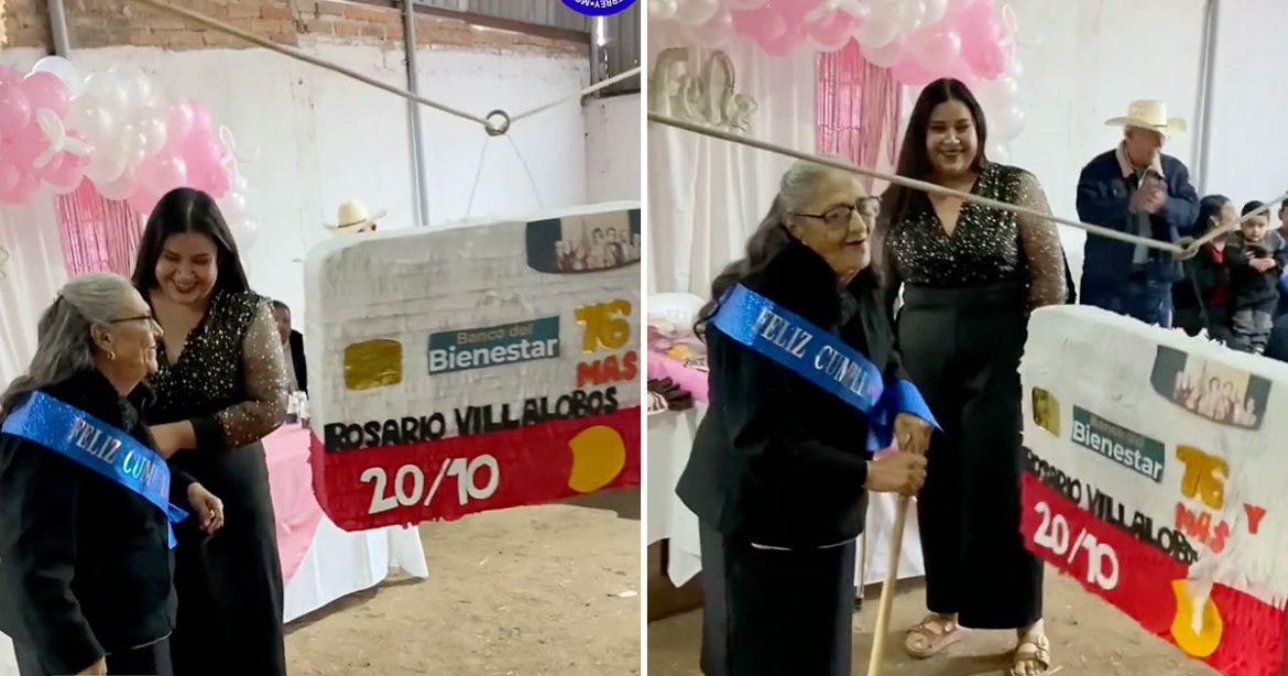 abuelita, piñata, bienestar, tarjeta, cumpleanos